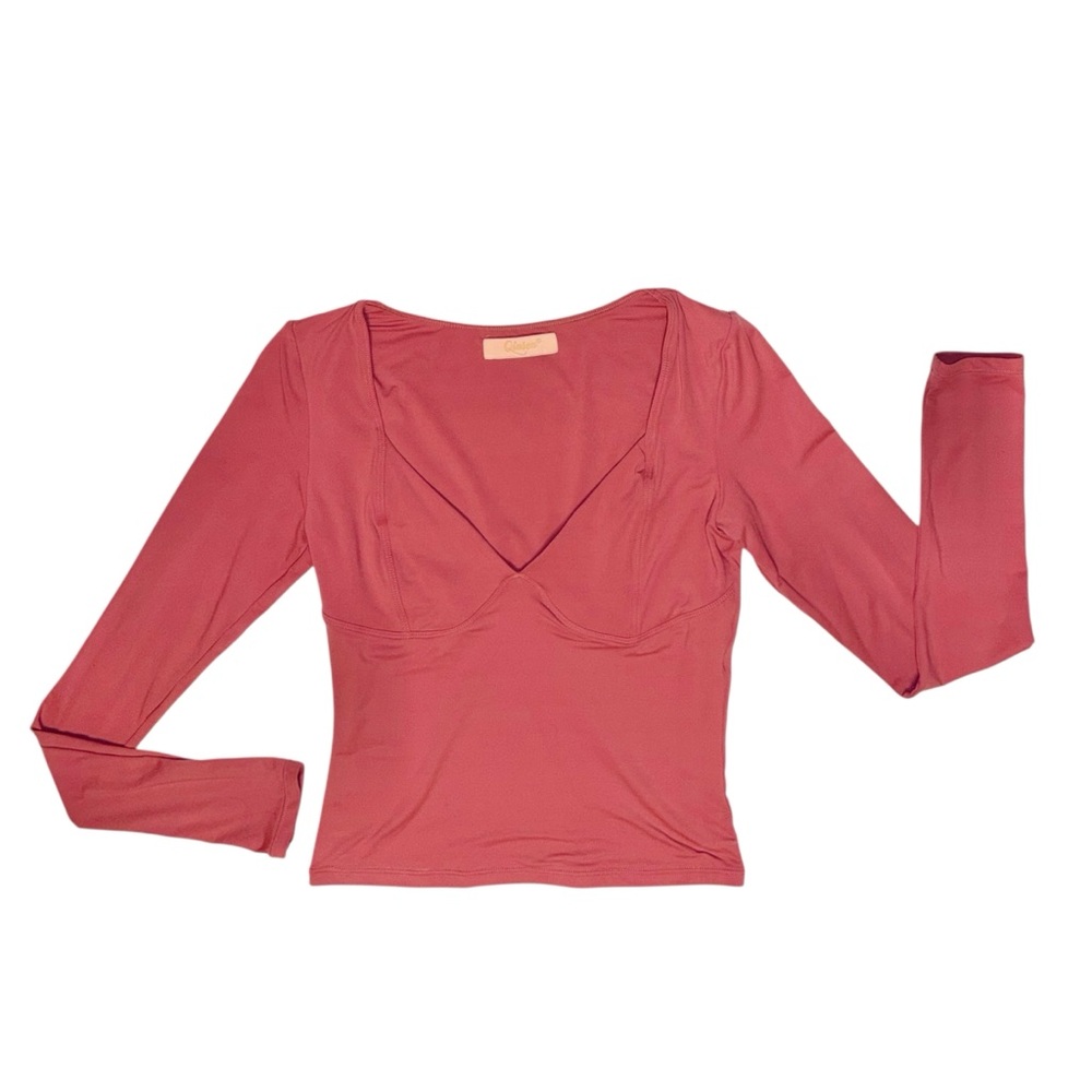 Qinsen Dusty Rose Long Sleeve V-Neck Top